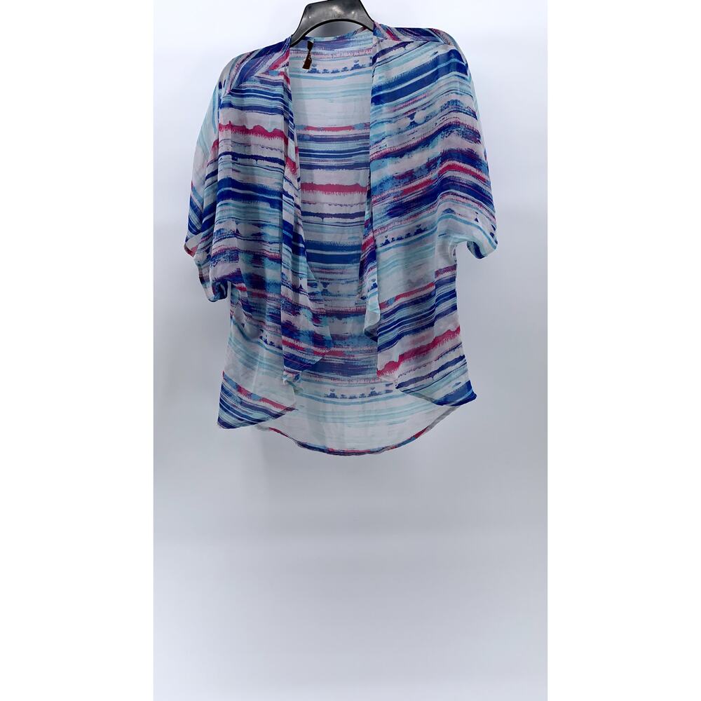 DECREE Women's Blue-Pink Sheer Short Sleeve Open-Front Shawl Cover-Up SZ S